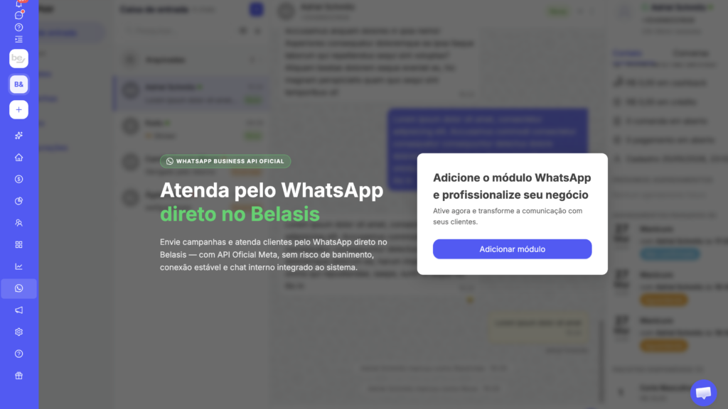 Plataforma da Belasis integrou a API oficial do WhatsApp Business ao seu sistema.